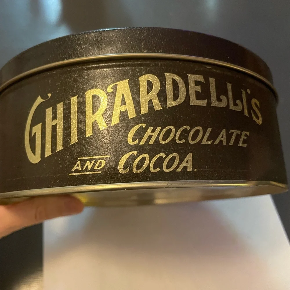 Ghirardelli Gold and Black tea party Tin see pics